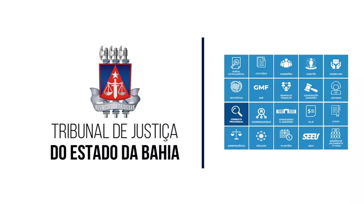 Menu de opções do Tribunal de Justiça do Estado da Bahia